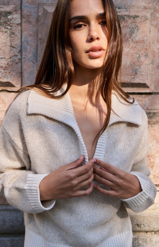 YAYA Knitted sweater contrast collar trims