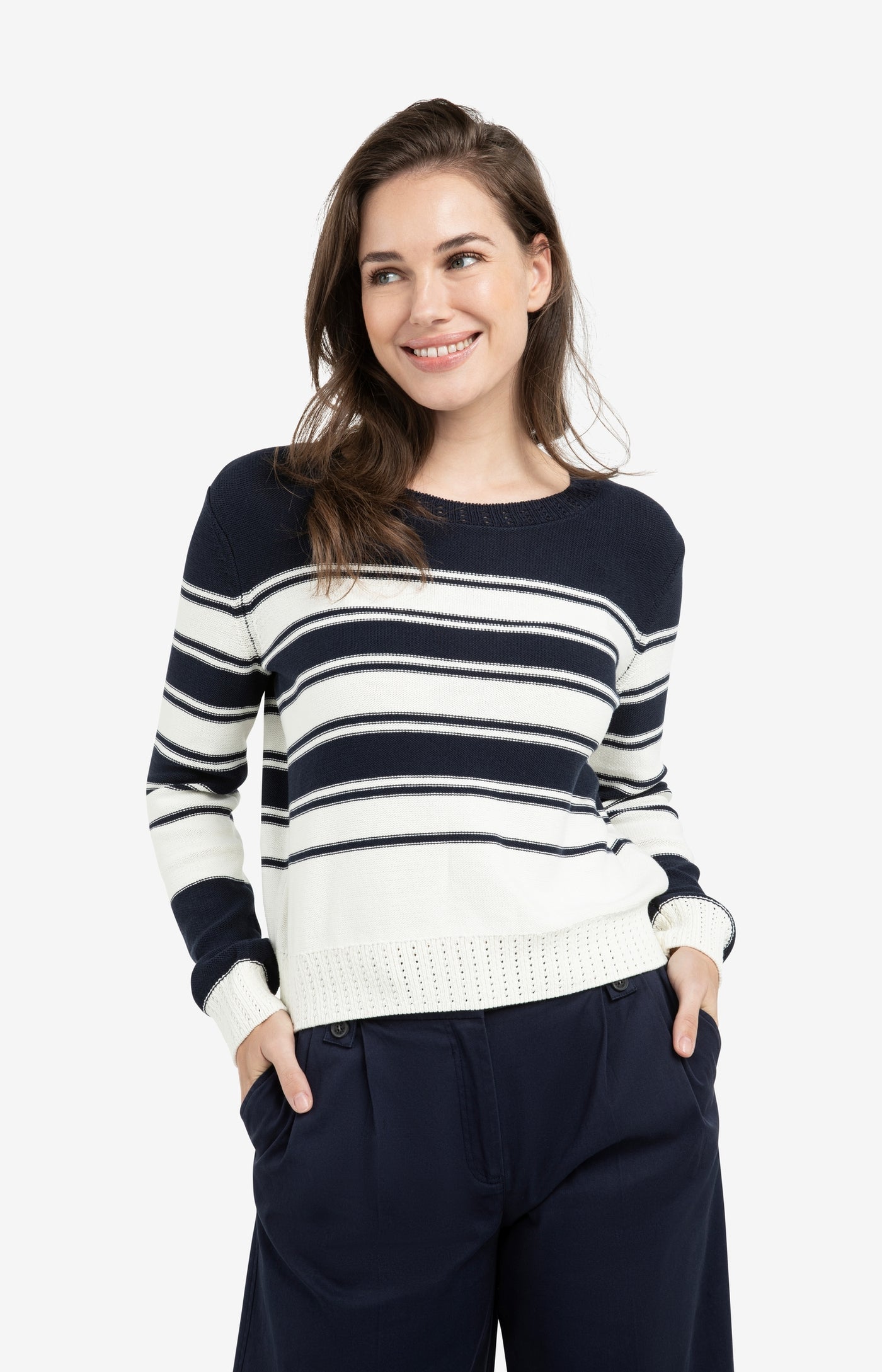 YAYA Navy Striped Sweater