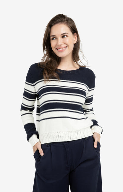 YAYA Navy Striped Sweater