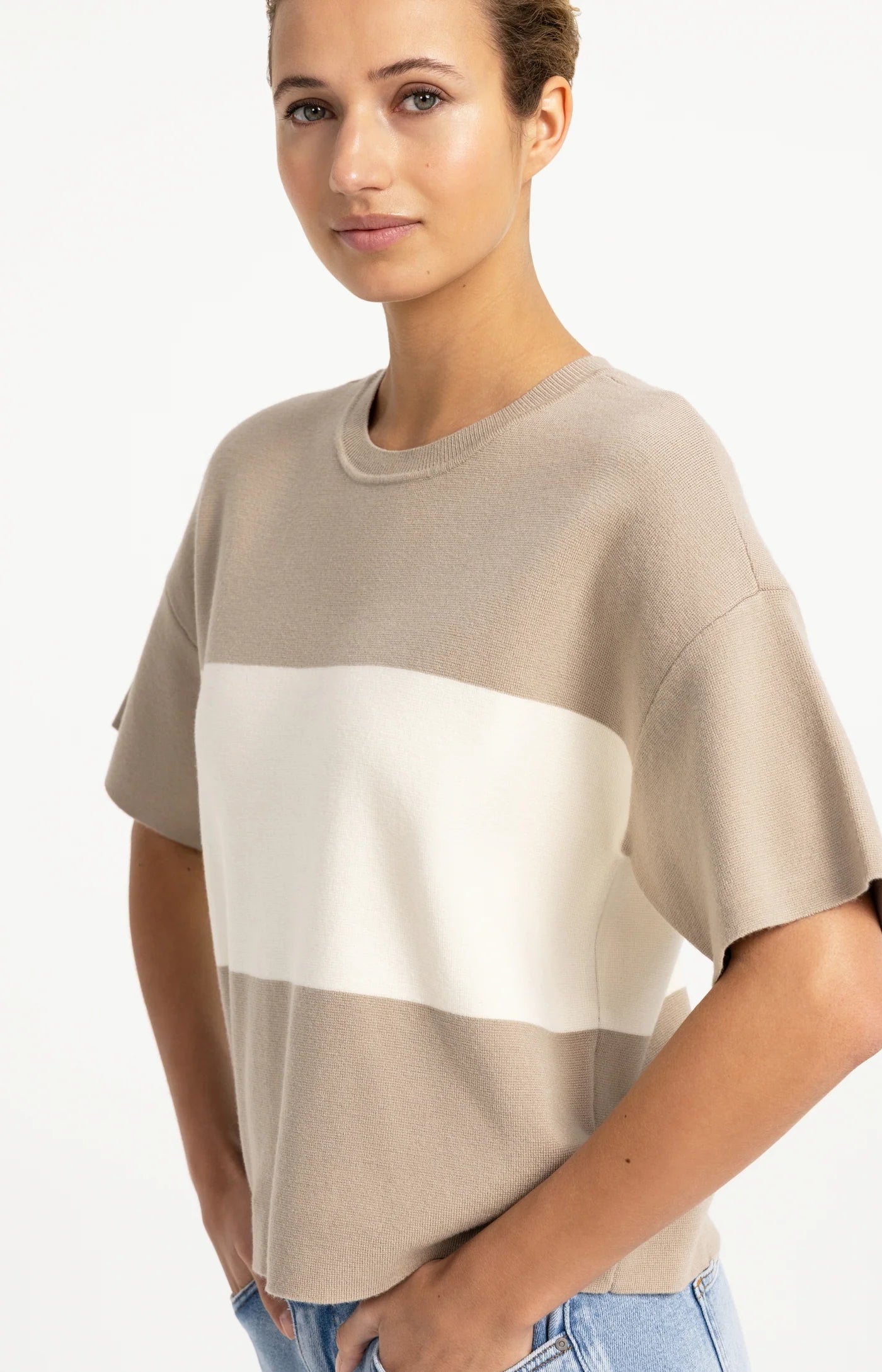 YAYA Blockstripe sweater short sleeve