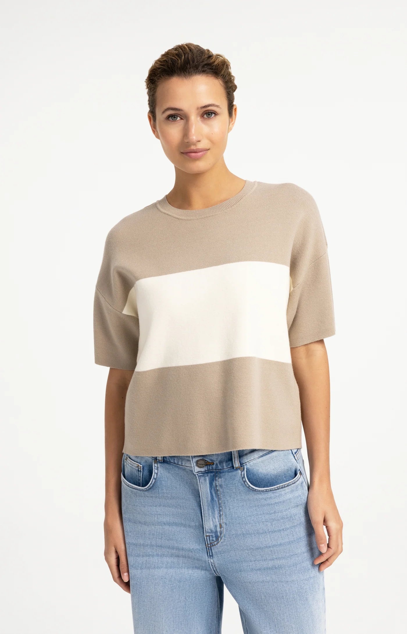 YAYA Blockstripe sweater short sleeve