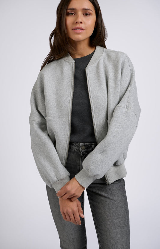 Light gray bomber jacket with long sleeves and zipper - Type: lookbook