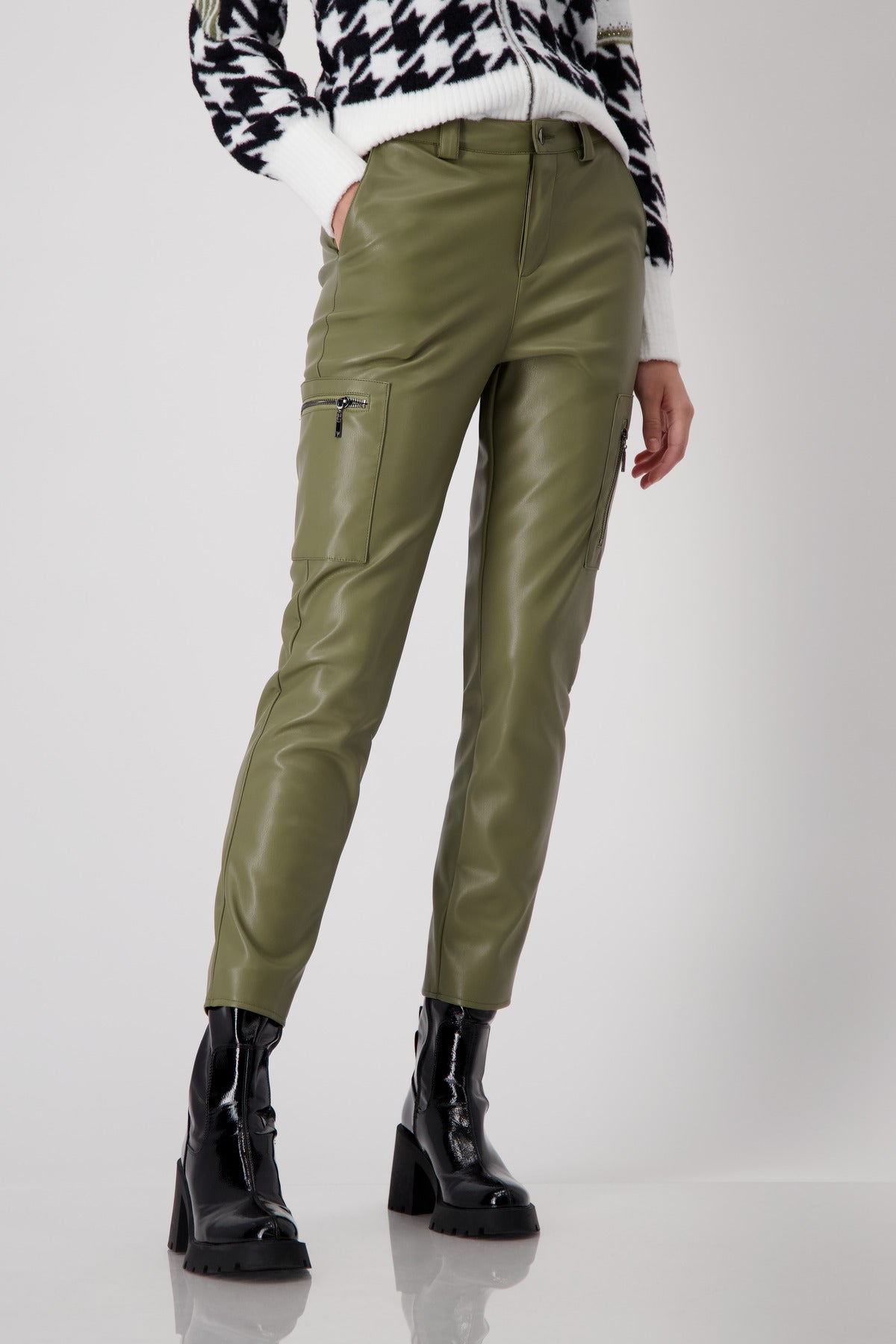 Monari Khaki Faux Leather Cargos