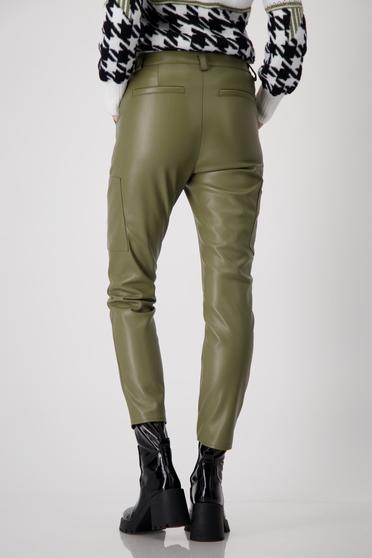 Monari Khaki Faux Leather Cargos