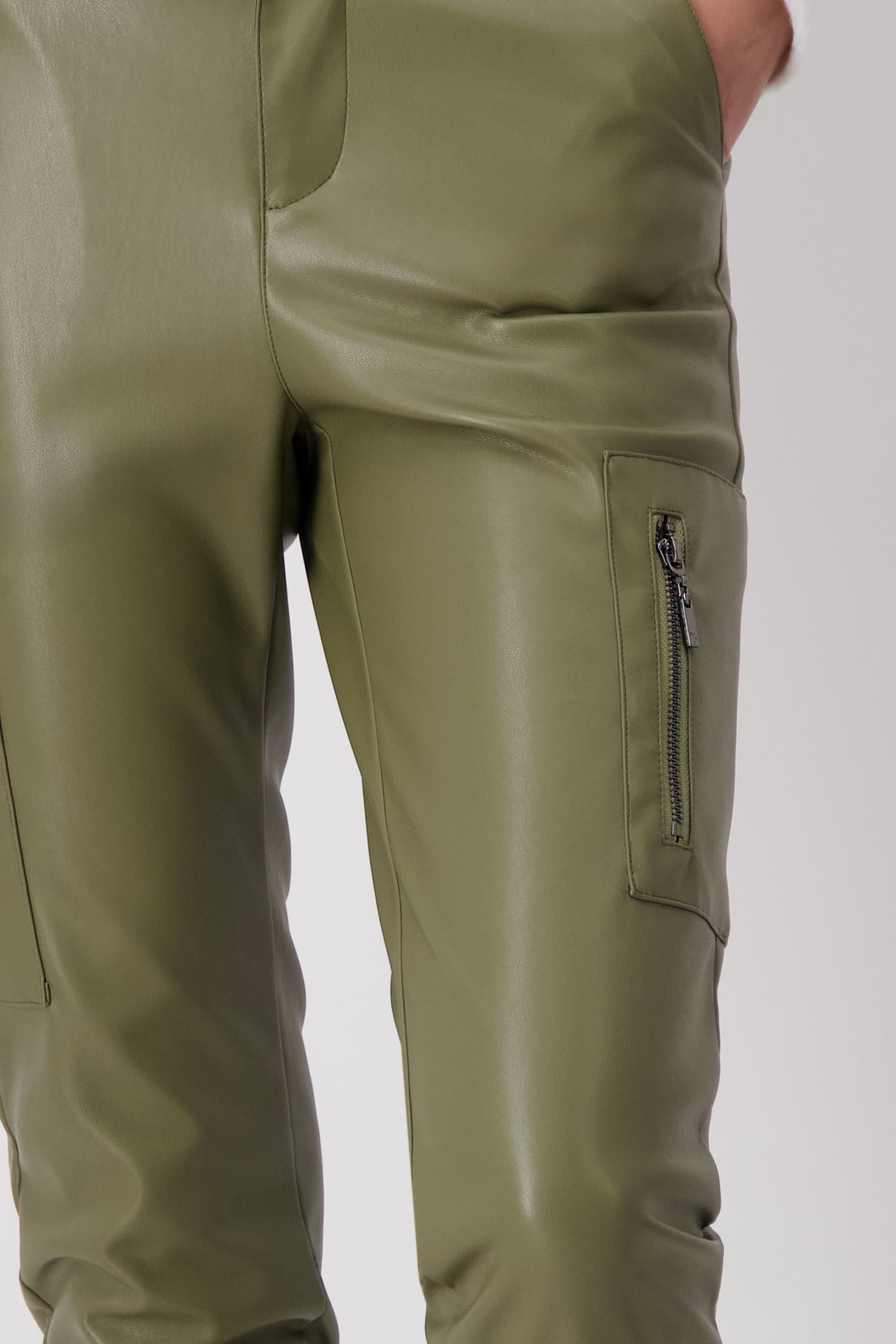 Monari Khaki Faux Leather Cargos