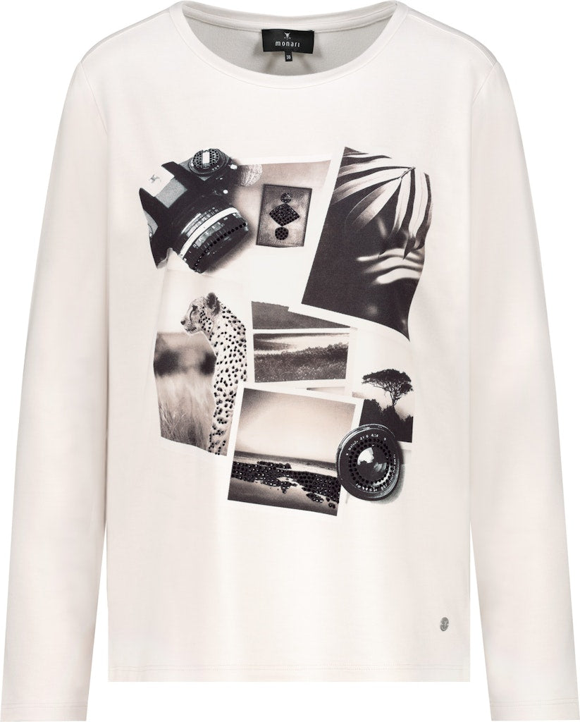 Monari Cream Collage Print Top