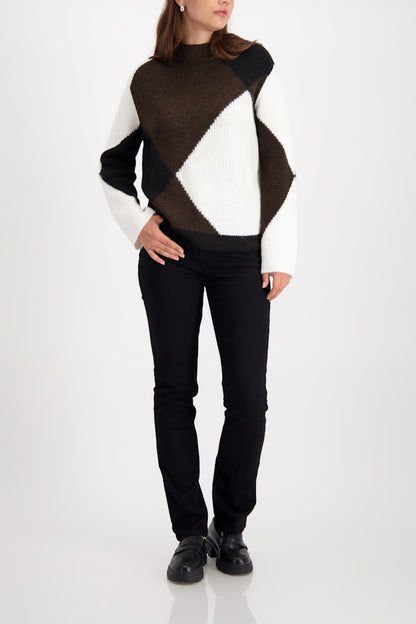 Monari Brown Stand Collar Pullover