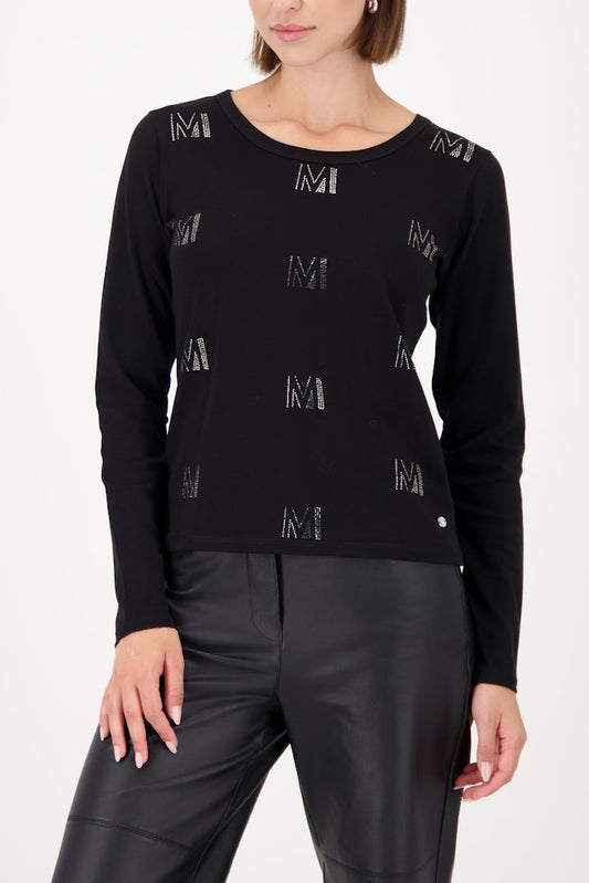 Monari Rhinestone Logo Black Top