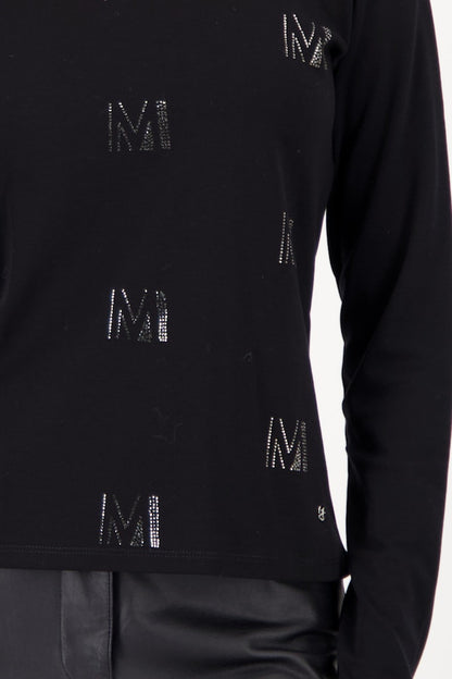 Monari Rhinestone Logo Black Top