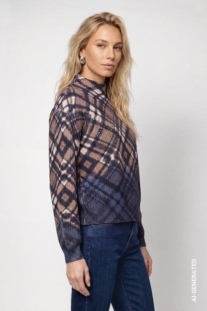 Monari Plaid Pattered Pullover