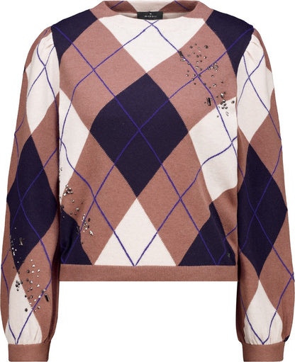 Monari Beige and Navy Diamond Print Sweater