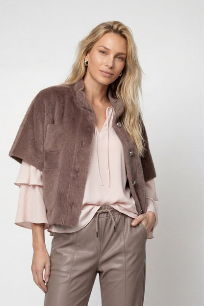 Monari Taupe Faux Fur Cape