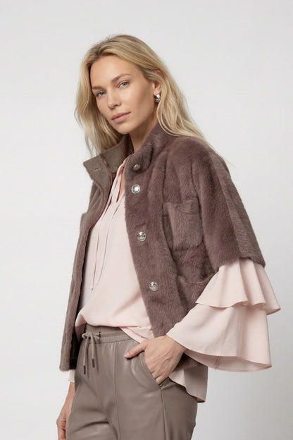 Monari Taupe Faux Fur Cape