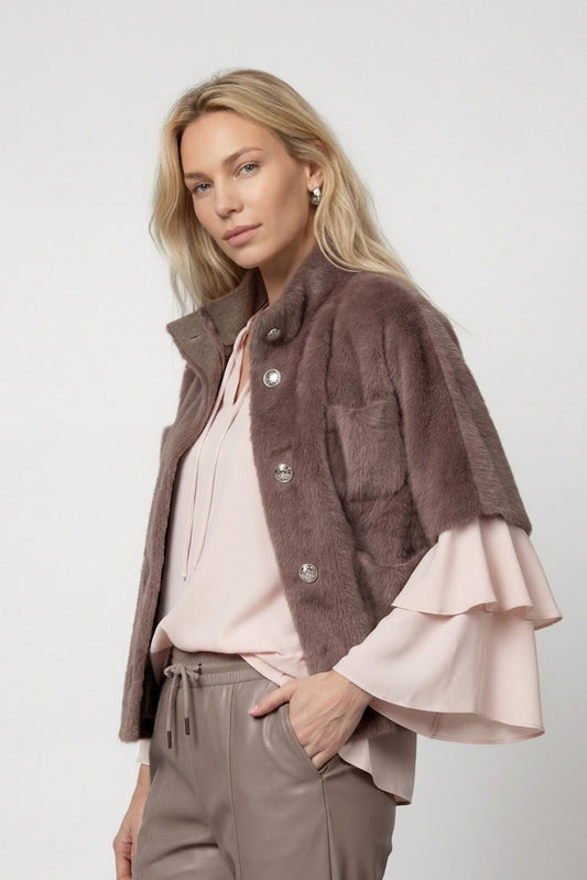 Monari Taupe Faux Fur Cape