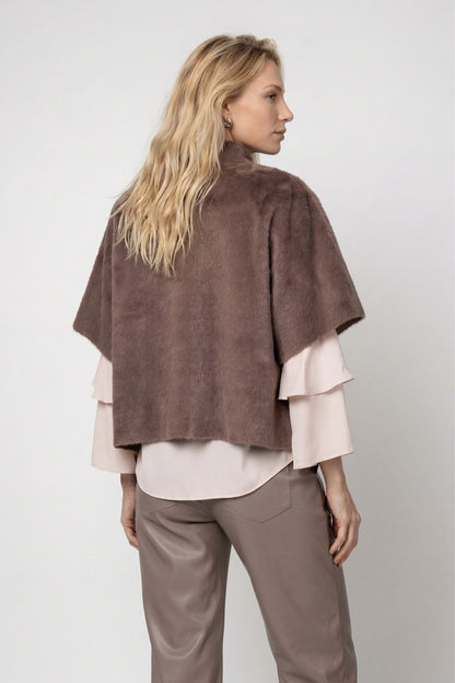 Monari Taupe Faux Fur Cape
