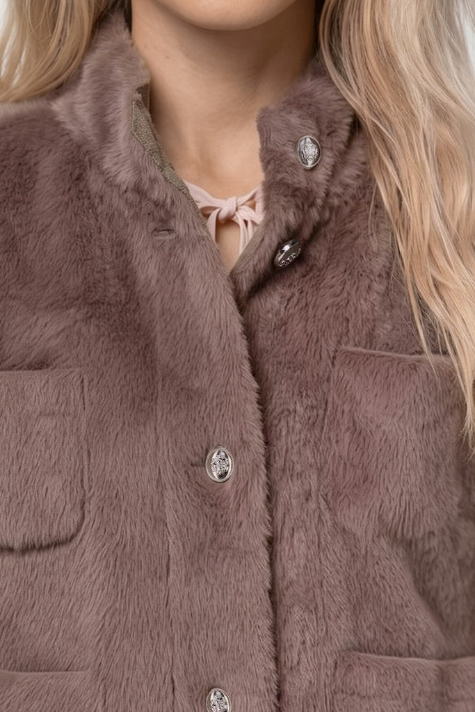 Monari Taupe Faux Fur Cape