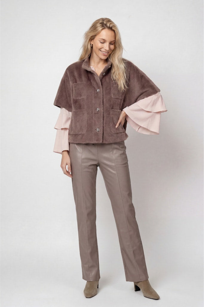 Monari Taupe Faux Fur Cape