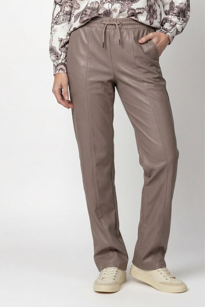 Monari Taupe Faux Leather Trousers