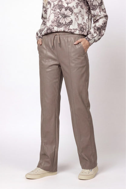 Monari Taupe Faux Leather Trousers