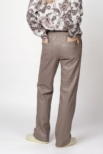 Monari Taupe Faux Leather Trousers