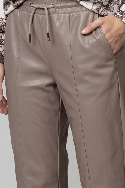 Monari Taupe Faux Leather Trousers
