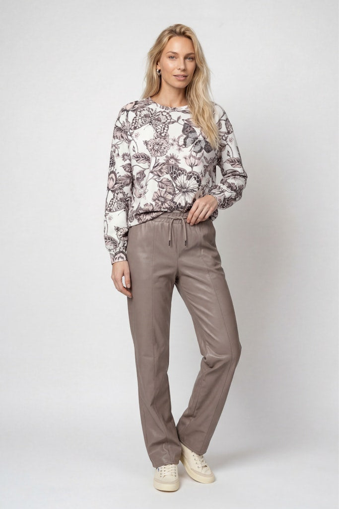 Monari Taupe Faux Leather Trousers