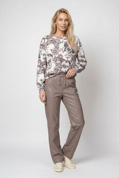 Monari Taupe Faux Leather Trousers