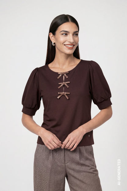 Monari Dark Brown Short Sleeve Sweater