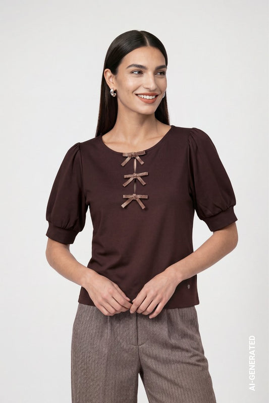 Monari Dark Brown Short Sleeve Sweater