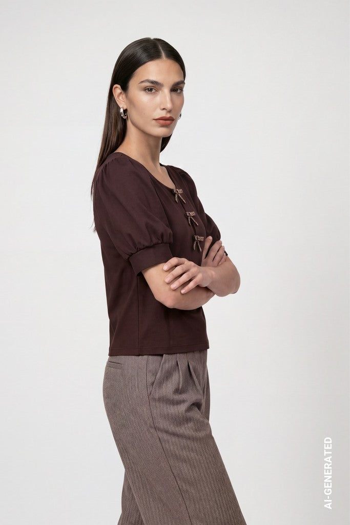 Monari Dark Brown Short Sleeve Sweater