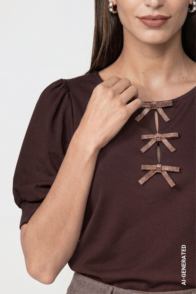 Monari Dark Brown Short Sleeve Sweater