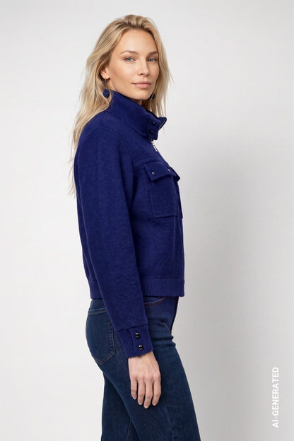 Monari Navy Cardigan with Flap Pockets