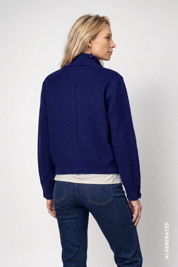 Monari Navy Cardigan with Flap Pockets
