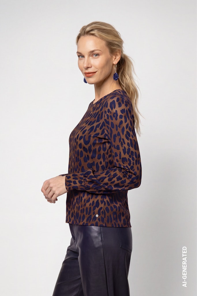 Monari Navy Leopard Print Top