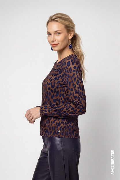 Monari Navy Leopard Print Top