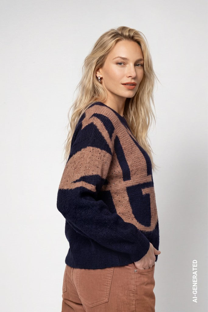Monari Knitted Dark Blue Pullover