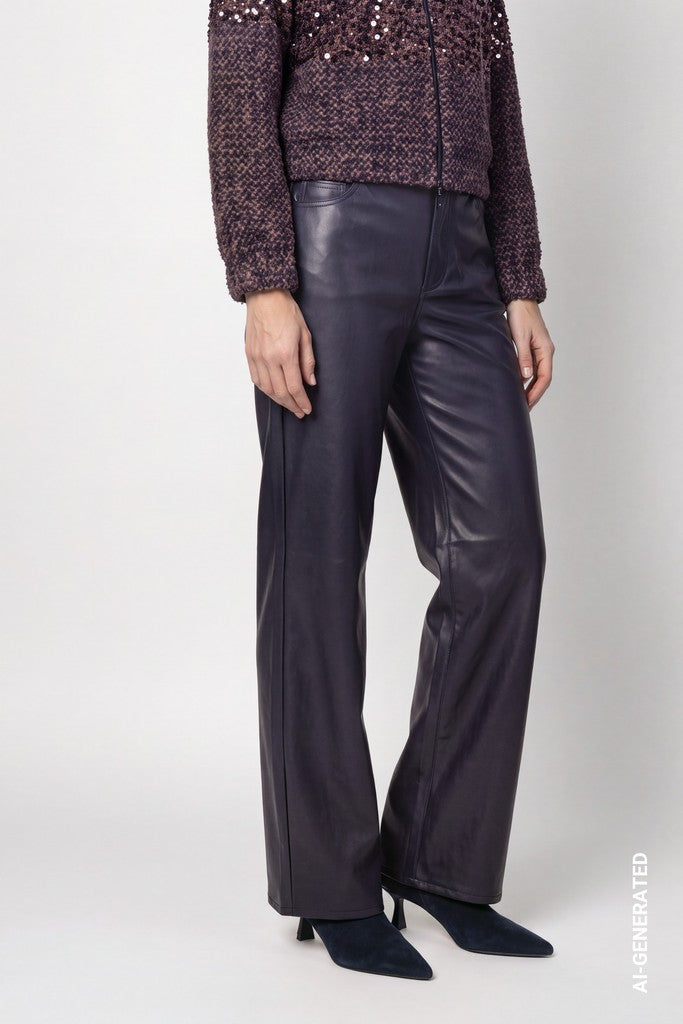 Monari Dark Navy Faux Leather Trousers