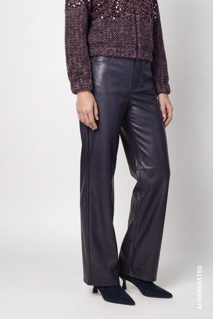 Monari Dark Navy Faux Leather Trousers