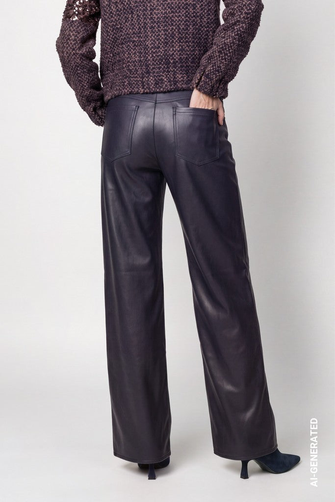 Monari Dark Navy Faux Leather Trousers