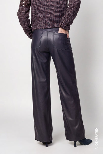Monari Dark Navy Faux Leather Trousers