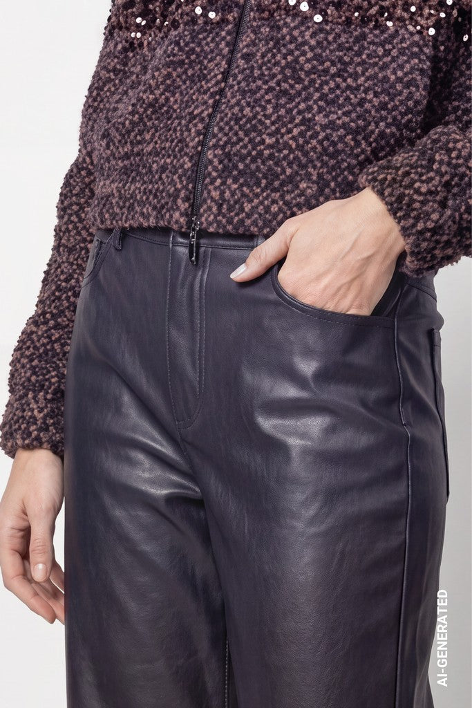 Monari Dark Navy Faux Leather Trousers