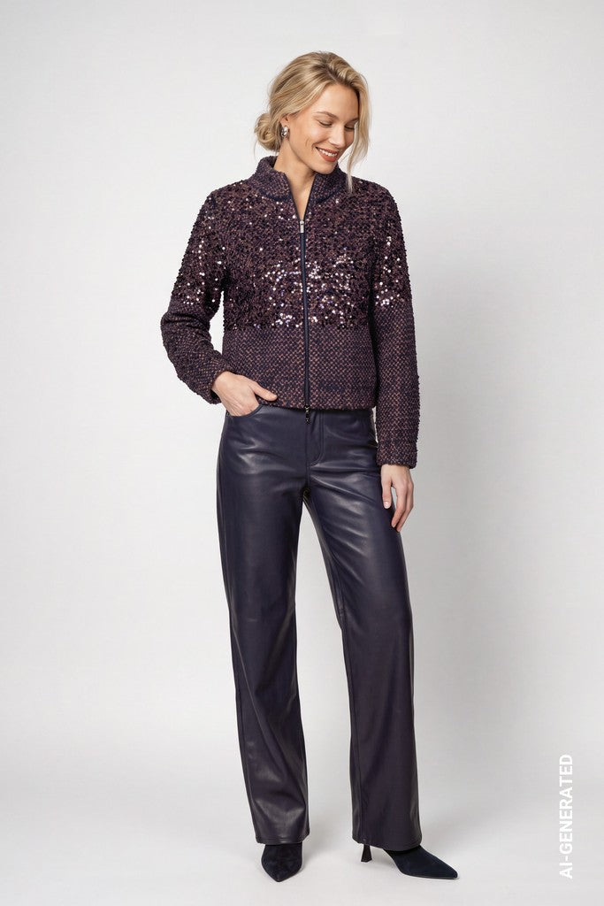 Monari Dark Navy Faux Leather Trousers