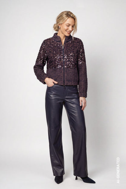 Monari Dark Navy Faux Leather Trousers