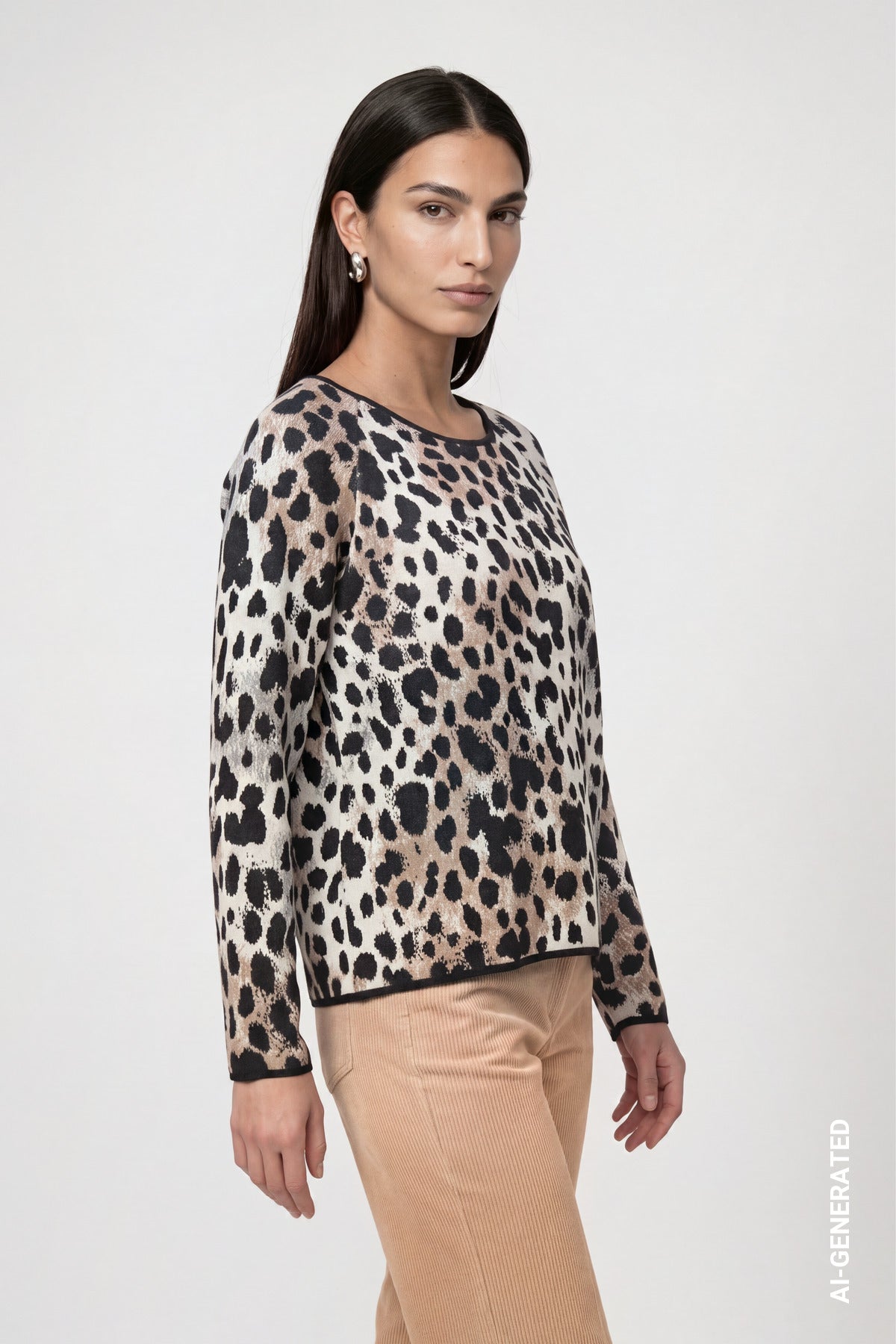 Monari Leopard Print Crewneck Pullover