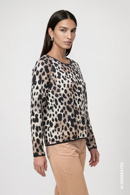 Monari Leopard Print Crewneck Pullover