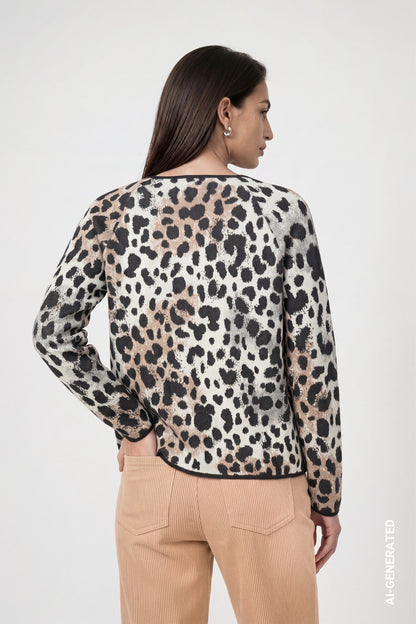 Monari Leopard Print Crewneck Pullover