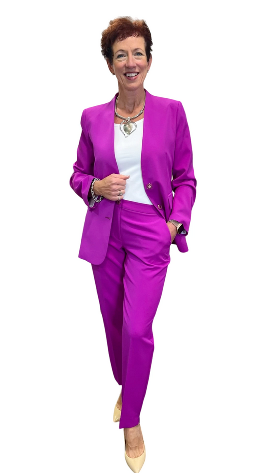 Magenta Collarless Trouser Suit