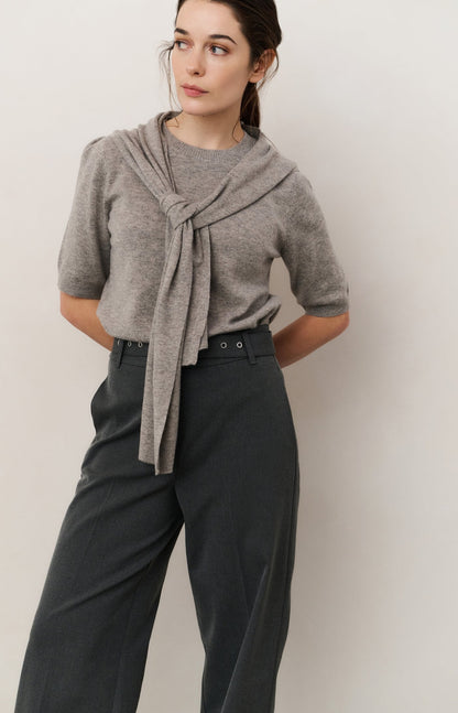 YAYA Short sleeve sweater with fixed scarf detail