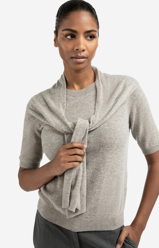 YAYA Short sleeve sweater with fixed scarf detail