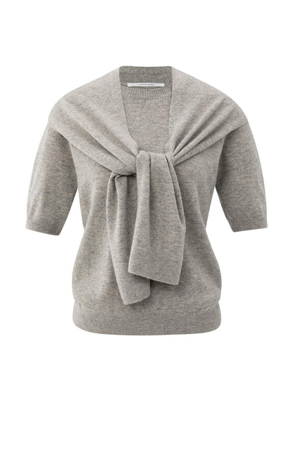 YAYA Short sleeve sweater with fixed scarf detail